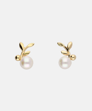 Sterling Silver Rhodium Plated Short Earrings, for Women with Post and Organic Pearl, 6mm Round White Pearls, Romea Collection