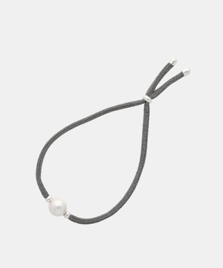 Dark Grey Elastic Bracelet for Women with Organic Pearl, 8mm Round White Pearl, Adjustable 7.8" Length, Sifnos Collection