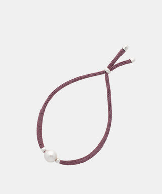 Magenta Elastic Bracelet for Women with Organic Pearl, 8mm Round White Pearl, Adjustable 7.8" Length, Sifnos Collection