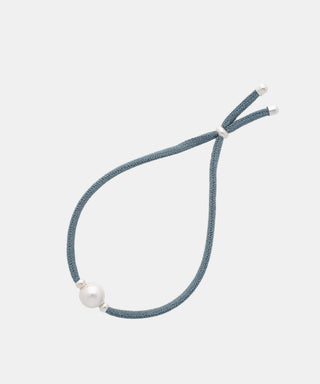 Denim Blue Elastic Bracelet for Women with Organic Pearl, 8mm Round White Pearl, Adjustable 7.8" Length, Sifnos Collection