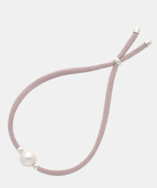 Pink Elastic Bracelet for Women with Organic Pearl, 8mm Round White Pearl, Adjustable 7.8" Length, Sifnos Collection