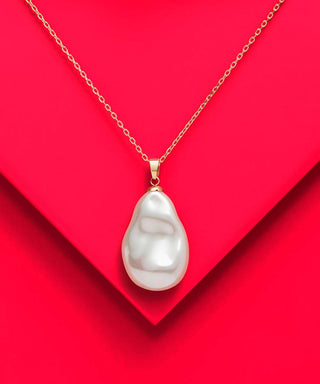Gold Plated Silver Necklace for Women with Organic Pearl, 20mm Wild Pearl, 15.7" Length, Keila Collection