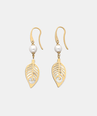 Sterling Silver Gold Plated Long Hook Earrings, for Women with Short Post and Organic Pearl, 6mm Round Pearl, Dafne Collection