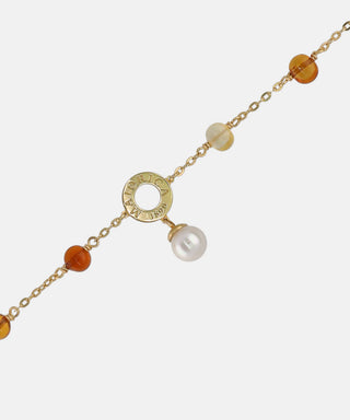 Sterling Silver Gold Plated Bracelet for Women with Organic Pearl and Murano Crystals, 6.5" Length, Algaida Collection