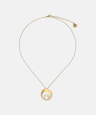 Steel Gold Plated Necklace for Women with 12mm Round White Pearl, 16.5" Length, Petra Collection