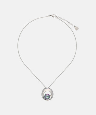 Steel Pendant Necklace for Women with 12mm Round Grey Pearl, 16.5" Length, Petra Collection