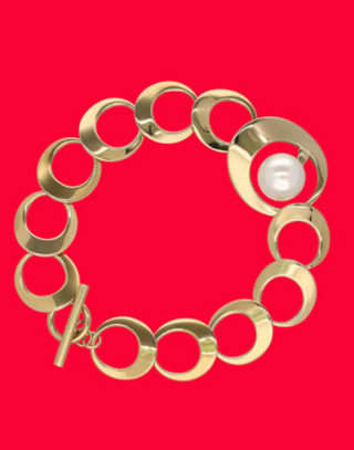 Steel Gold Plated Bracelet for Women with Organic Pearl, 12mm Round White Pearl, 7.8" Length, Petra Collection