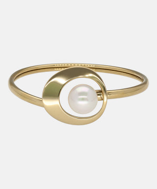 Sterling Silver Gold Plated Bangle Bracelet for Women with Organic Pearl, 12mm Round White Pearls, 18" Diameter, Petra Collection