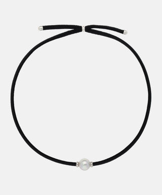 Elastic Black Necklace for Women with Organic Pearl, 10mm Round White Pearl, Adjustable 19.6" Length, Sifnos Collection